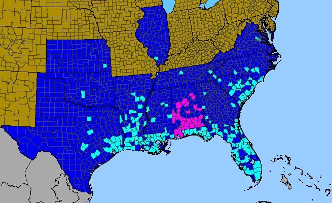 The range of Phyllanthus urinaria
